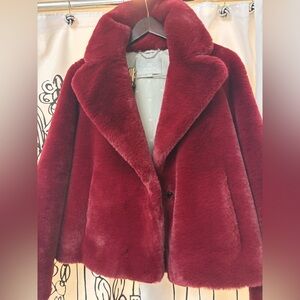 Soia & Kyo Deep Red Faux Fur Teddy Jacket